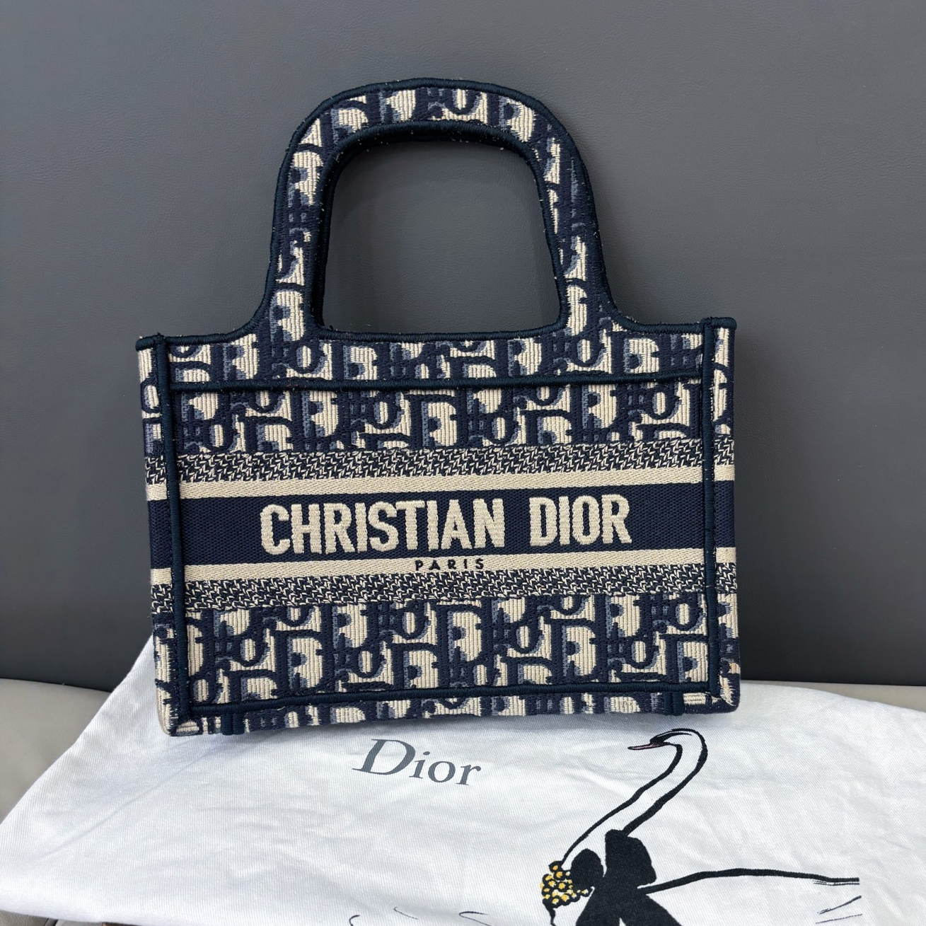 Dior Book Tote Monogram Canvas Blue Top Handle Tote Bag Excellent